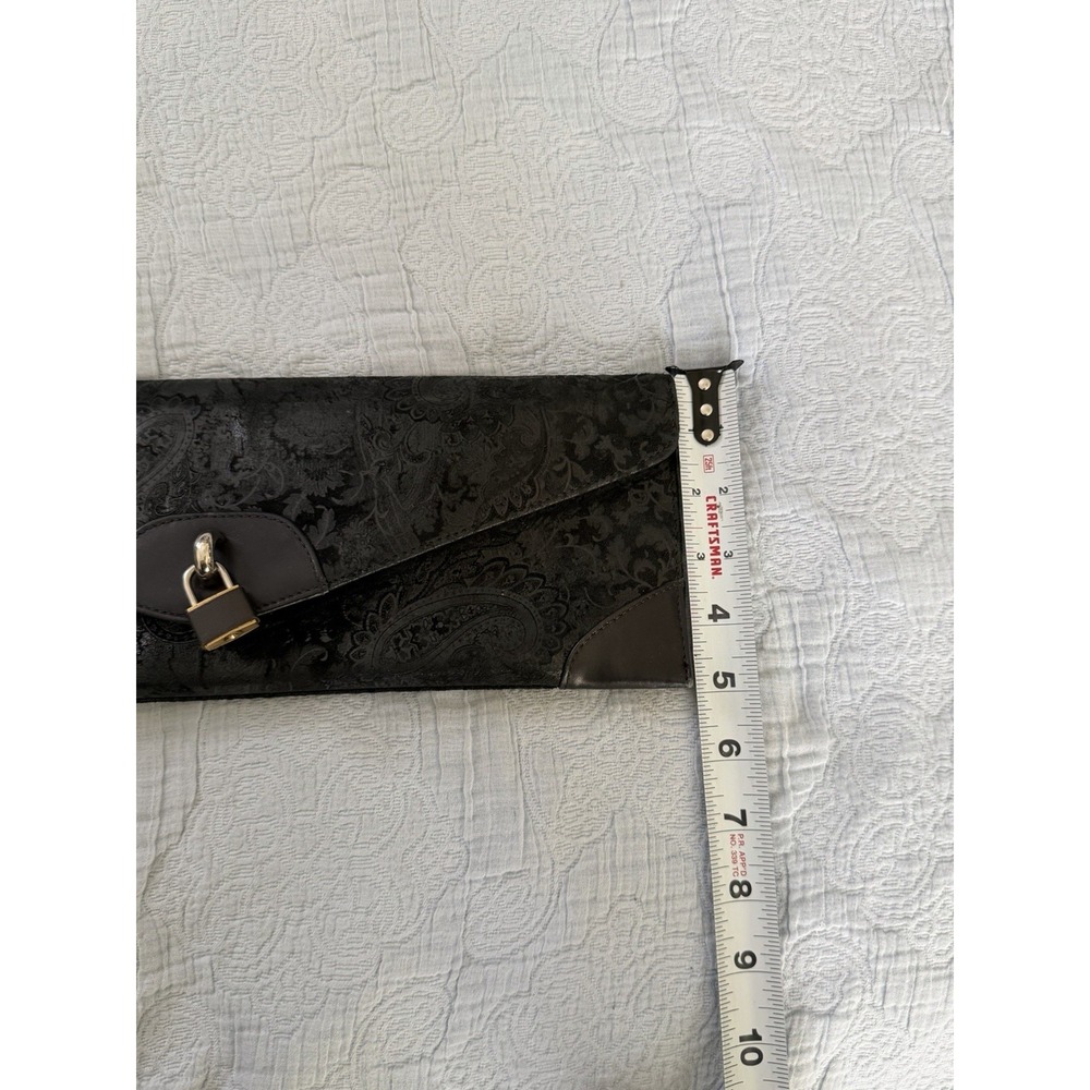 Miss Mak Vintage 90s Boho Y2K Black Leather Padlock Paisley Chain Clutch Bag - Picture 9 of 10